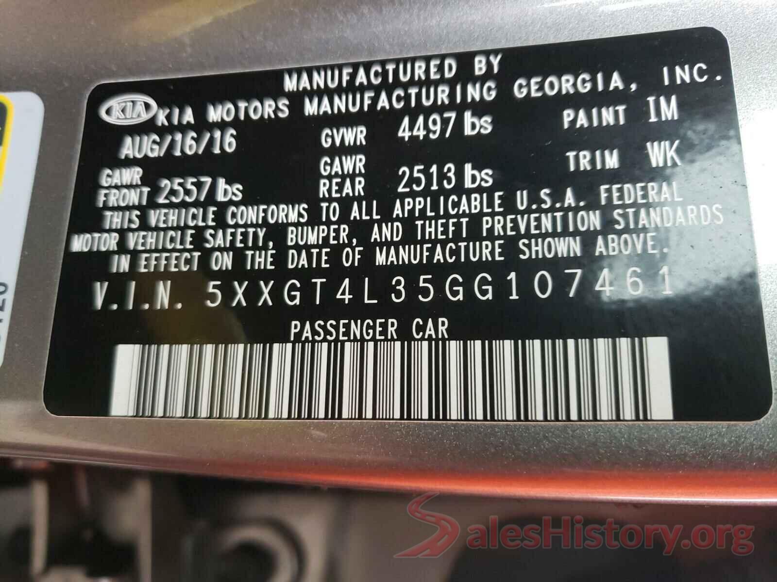 5XXGT4L35GG107461 2016 KIA OPTIMA