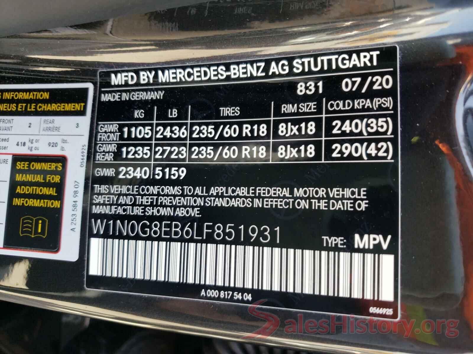 W1N0G8EB6LF851931 2020 MERCEDES-BENZ G CLASS