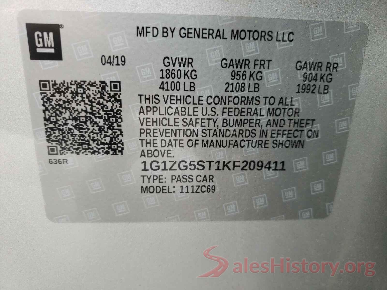 1G1ZG5ST1KF209411 2019 CHEVROLET MALIBU