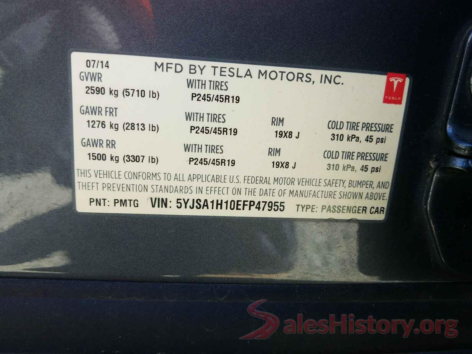 5YJSA1H10EFP47955 2014 TESLA MODEL S