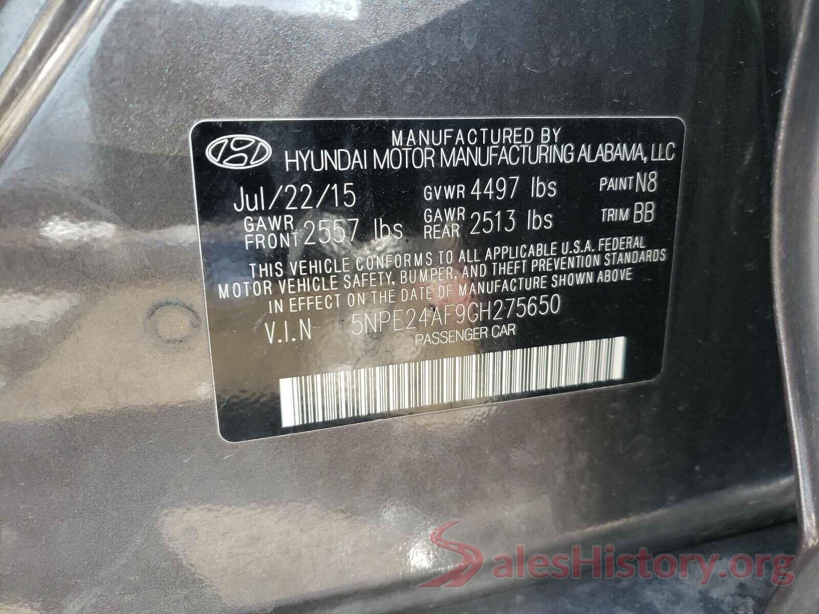 5NPE24AF9GH275650 2016 HYUNDAI SONATA