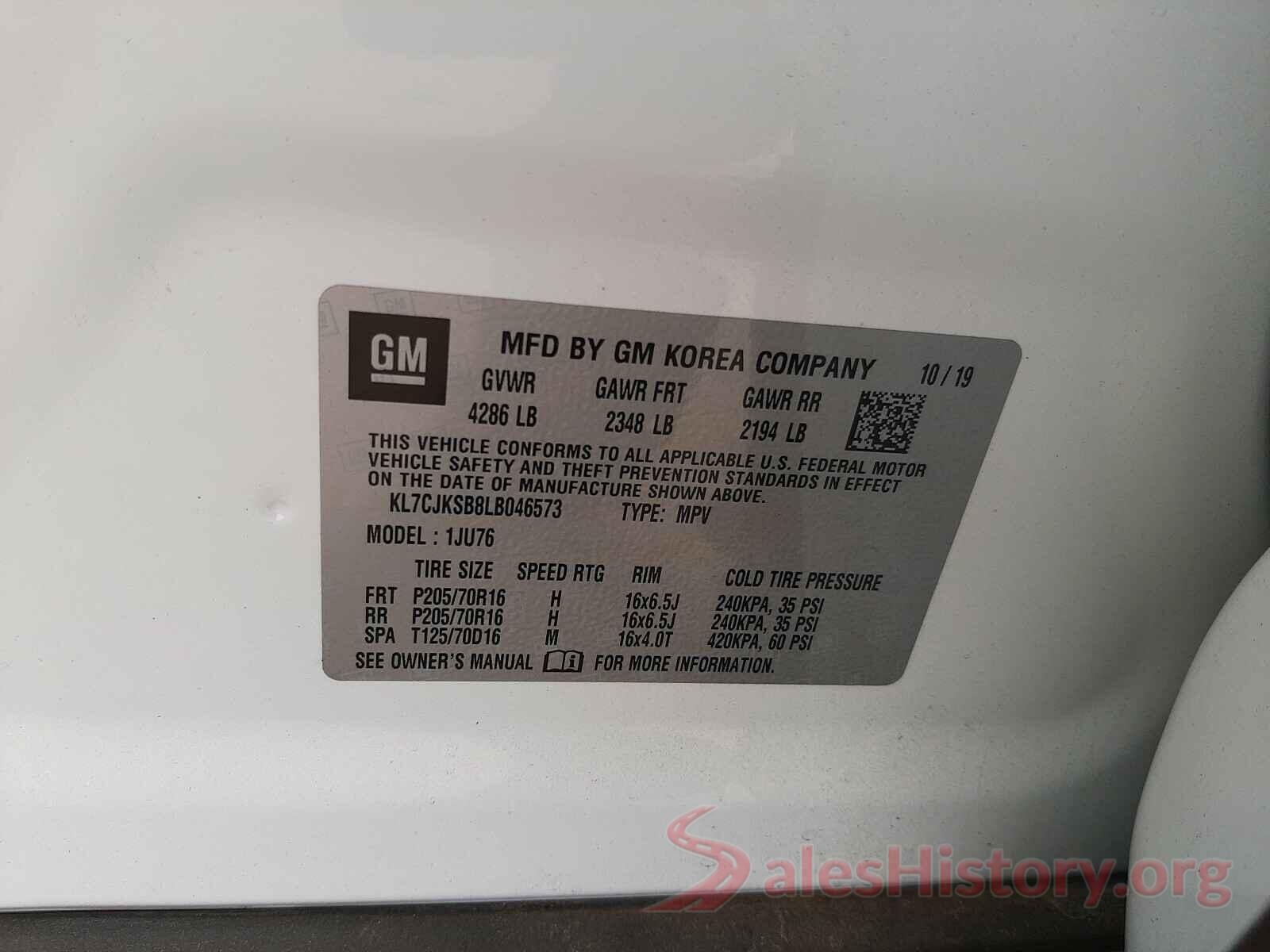 KL7CJKSB8LB046573 2020 CHEVROLET TRAX