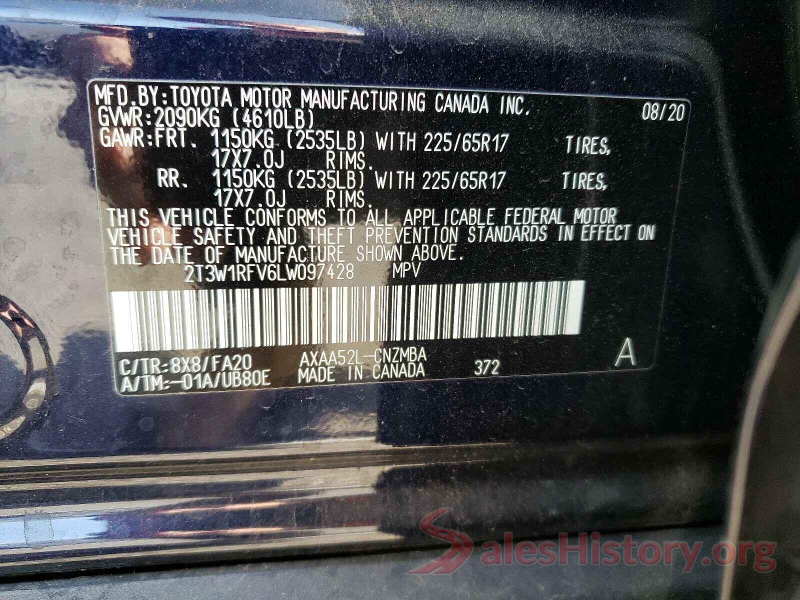 2T3W1RFV6LW097428 2020 TOYOTA RAV4