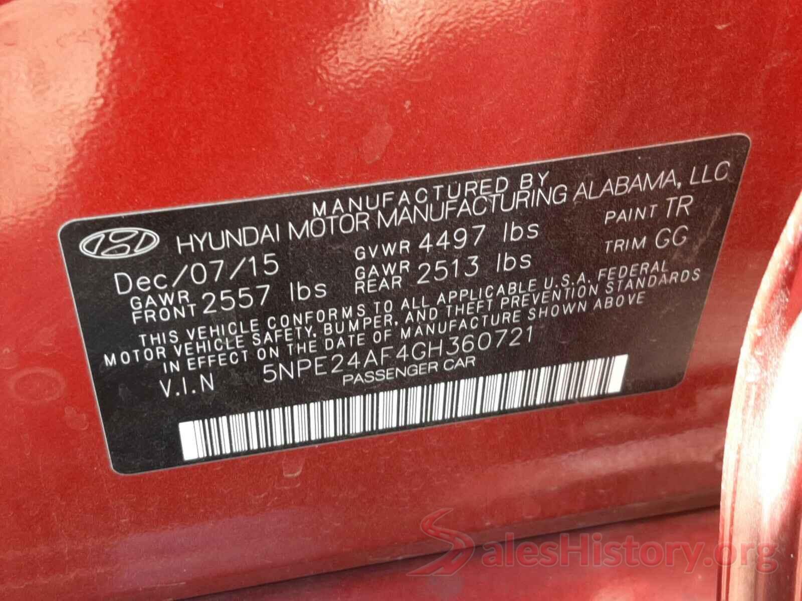 5NPE24AF4GH360721 2016 HYUNDAI SONATA