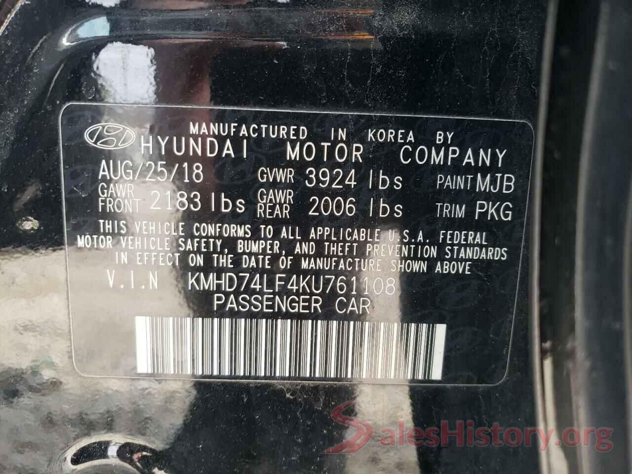 KMHD74LF4KU761108 2019 HYUNDAI ELANTRA