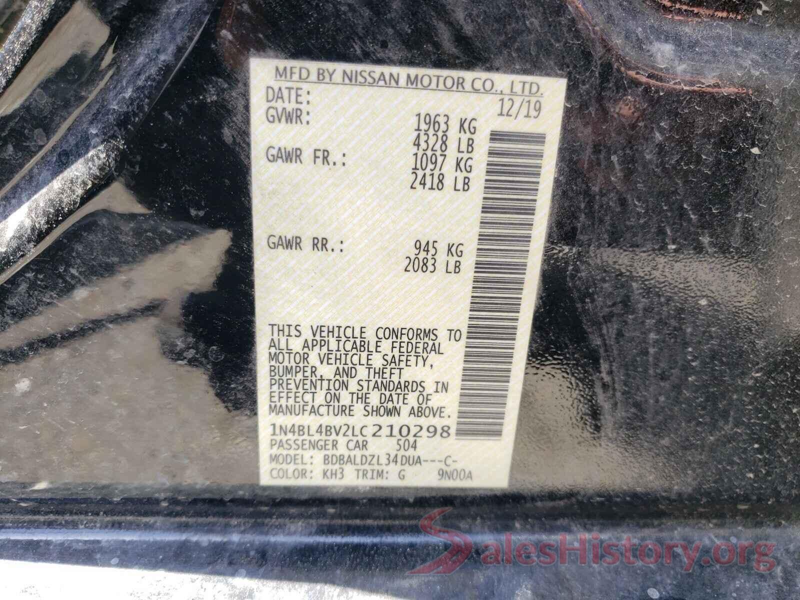 1N4BL4BV2LC210298 2020 NISSAN ALTIMA