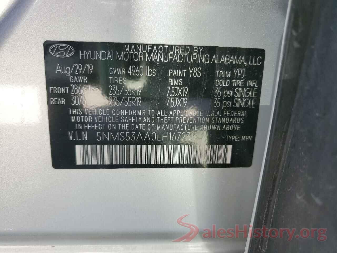 5NMS53AA0LH167238 2020 HYUNDAI SANTA FE