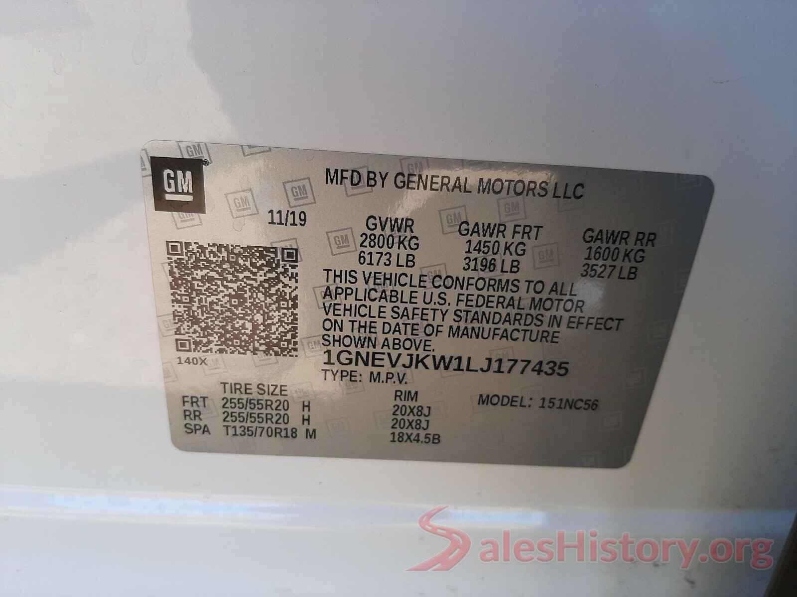 1GNEVJKW1LJ177435 2020 CHEVROLET TRAVERSE