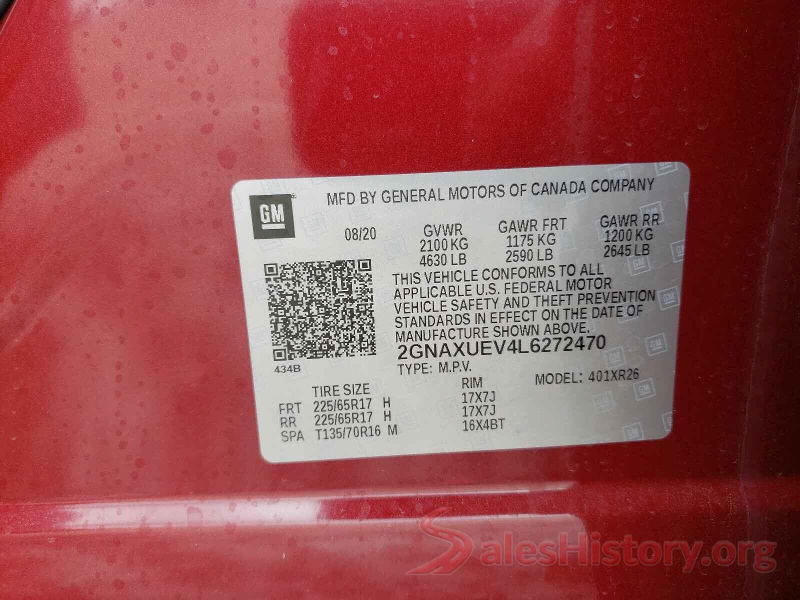 2GNAXUEV4L6272470 2020 CHEVROLET EQUINOX