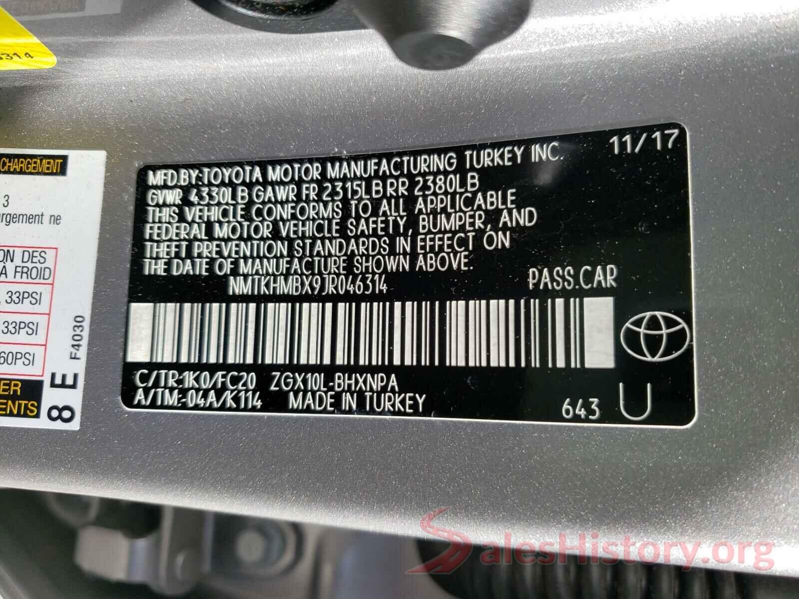 NMTKHMBX9JR046314 2018 TOYOTA C-HR