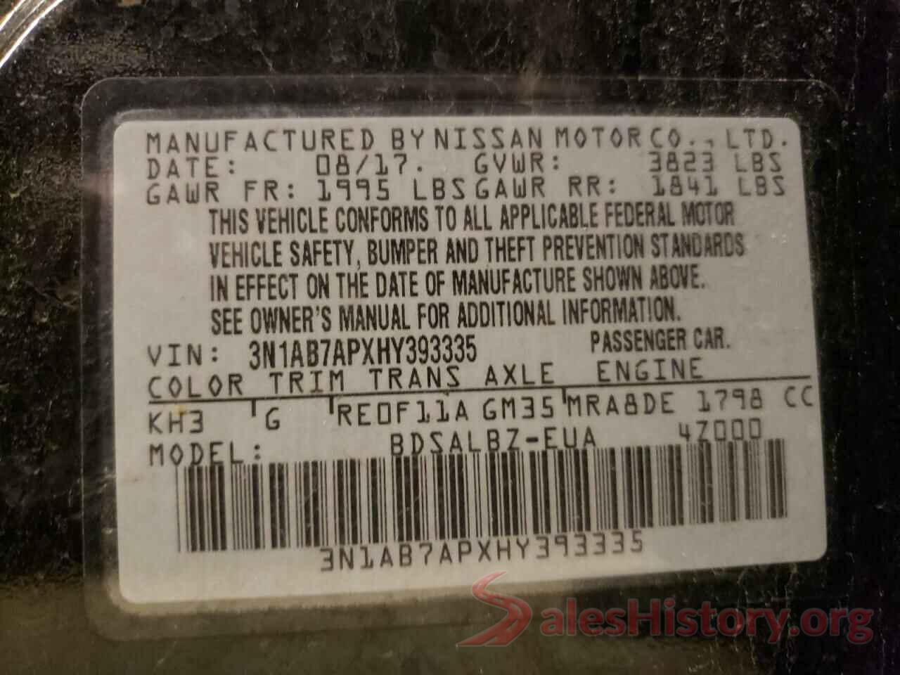 3N1AB7APXHY393335 2017 NISSAN SENTRA