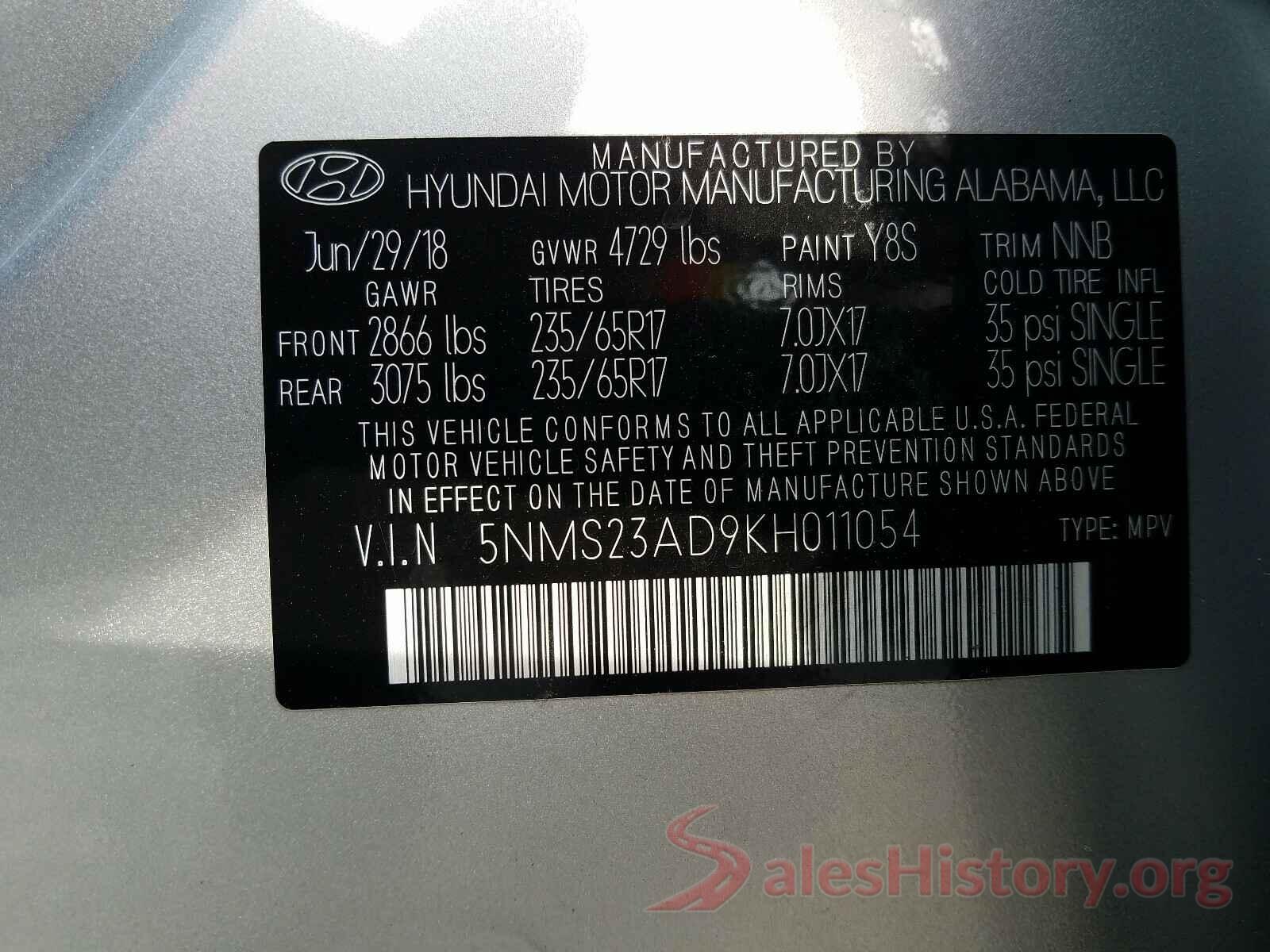 5NMS23AD9KH011054 2019 HYUNDAI SANTA FE