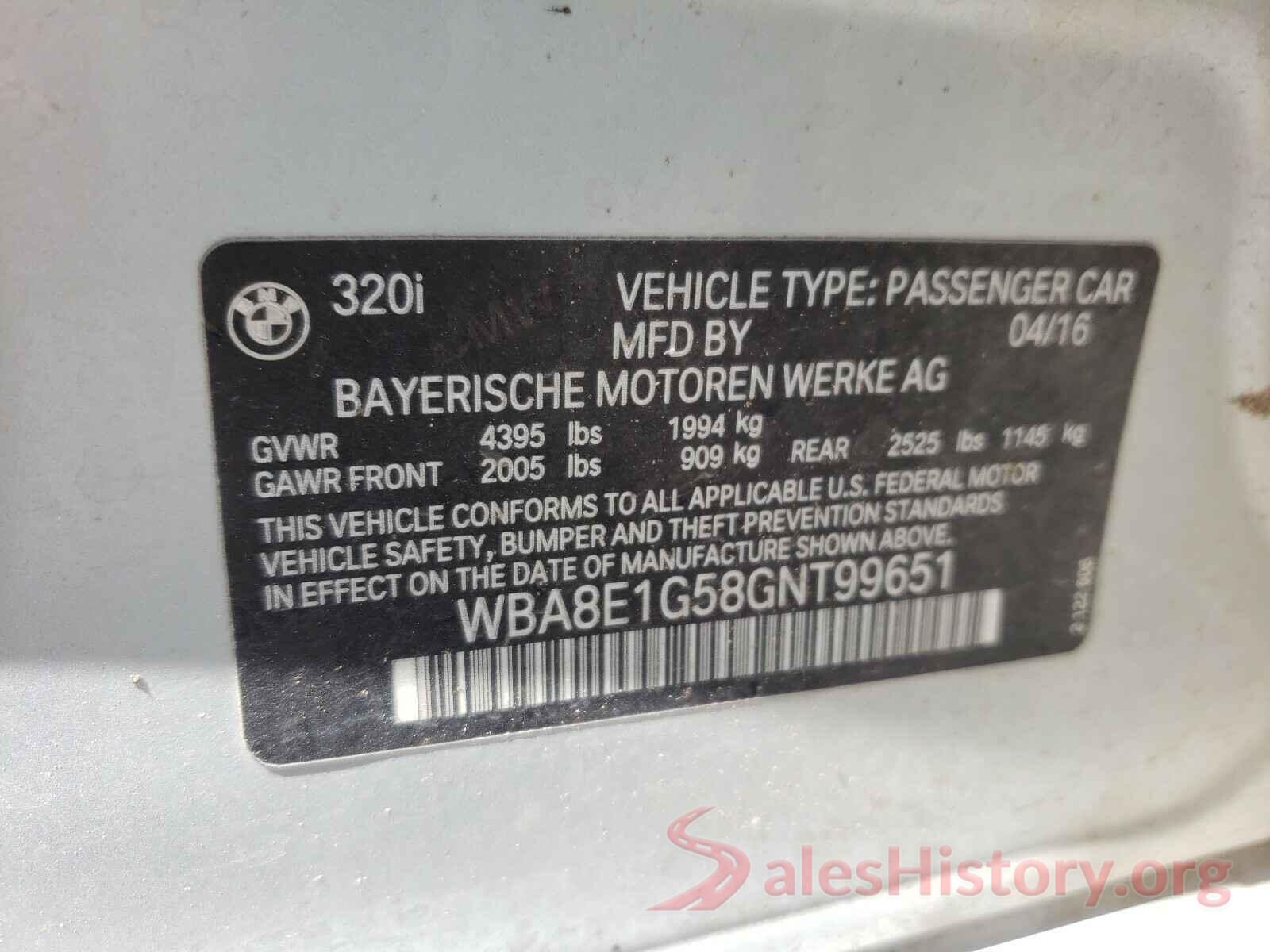 WBA8E1G58GNT99651 2016 BMW 3 SERIES