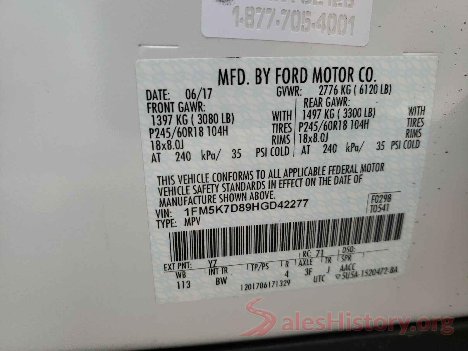 1FM5K7D89HGD42277 2017 FORD EXPLORER