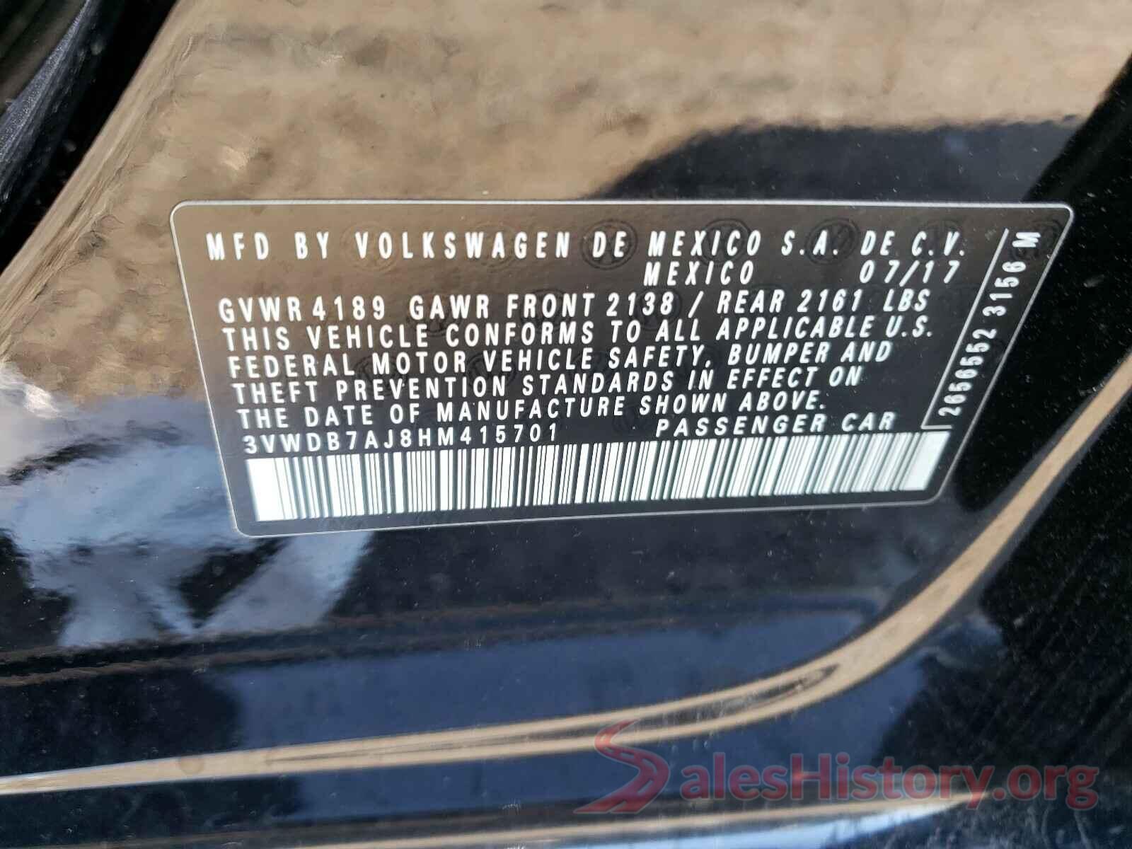 3VWDB7AJ8HM415701 2017 VOLKSWAGEN JETTA