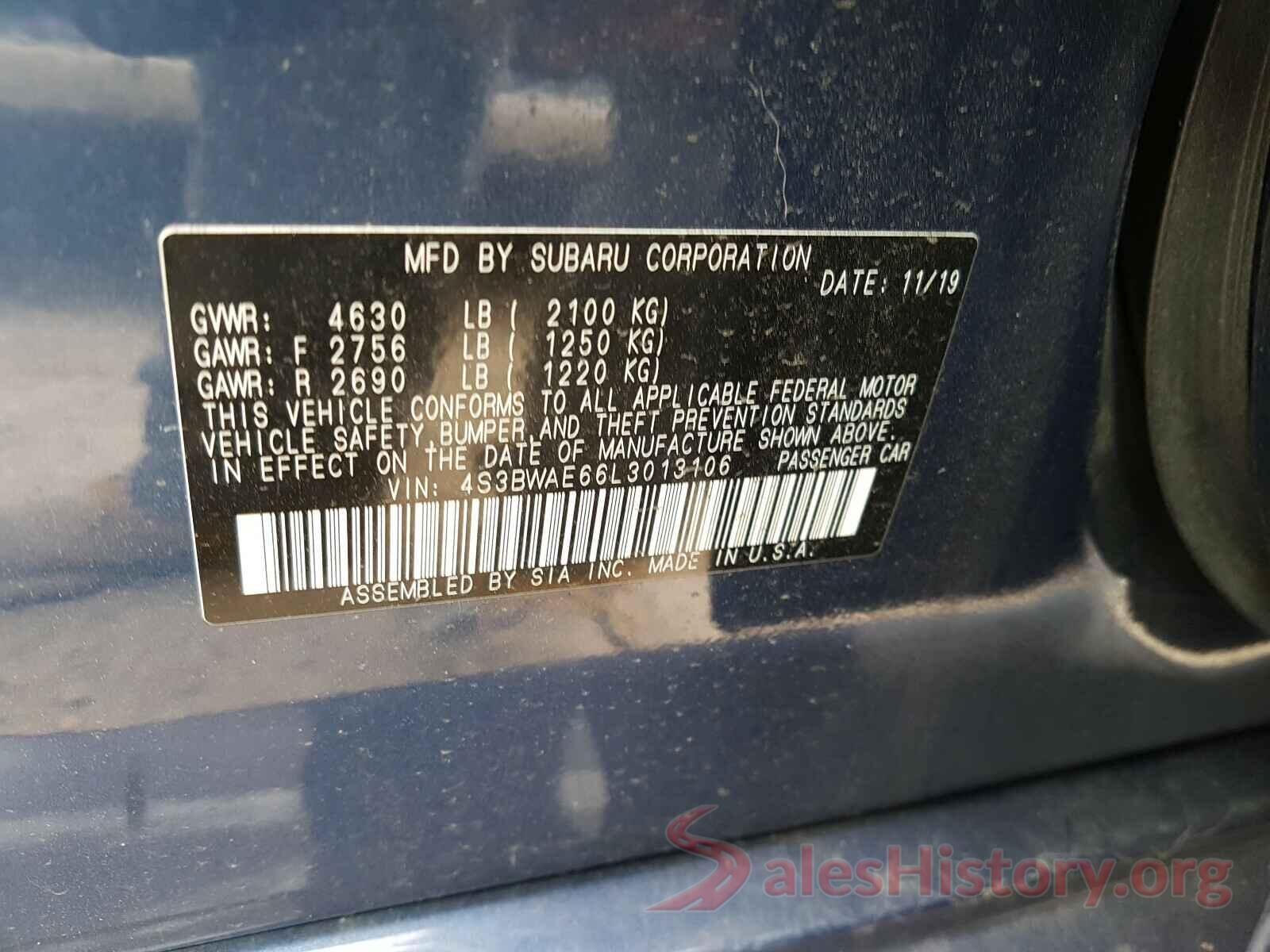 4S3BWAE66L3013106 2020 SUBARU LEGACY