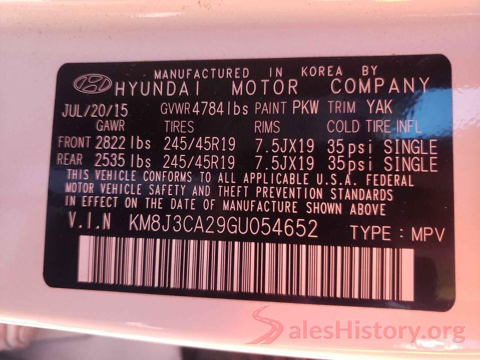 KM8J3CA29GU054652 2016 HYUNDAI TUCSON