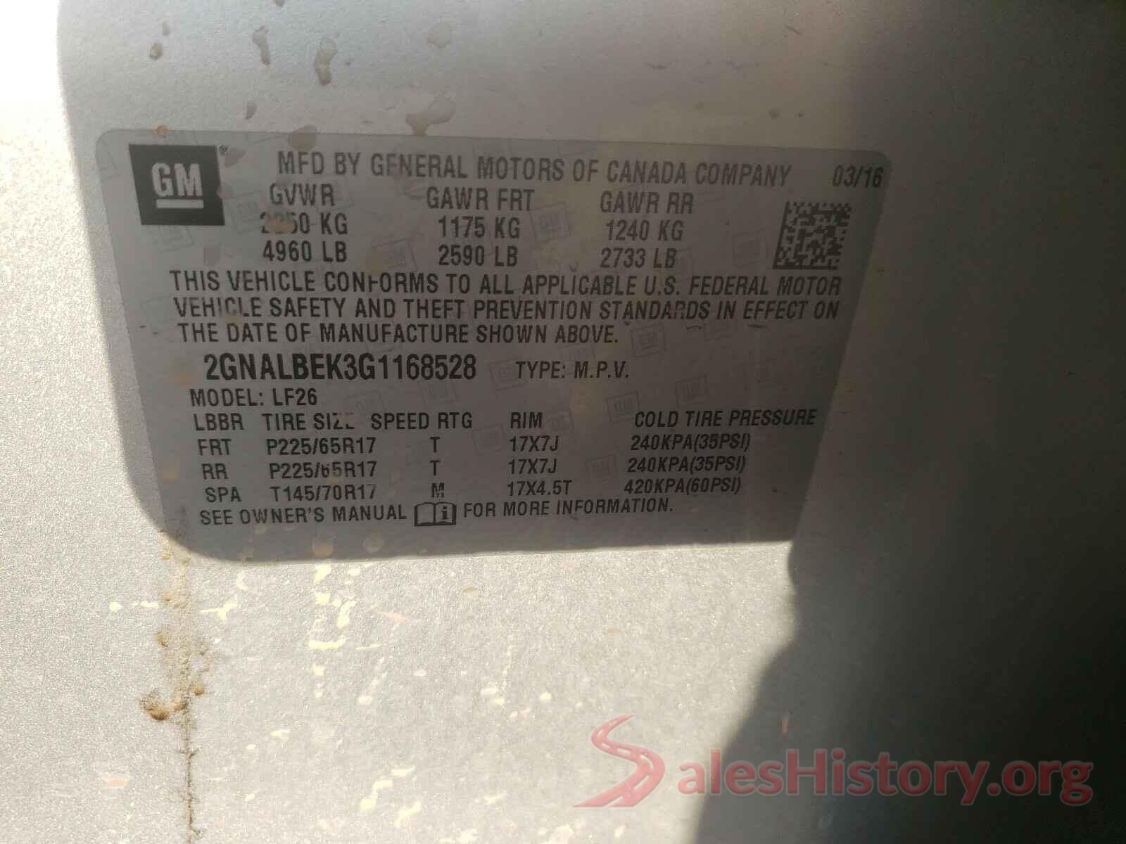 2GNALBEK3G1168528 2016 CHEVROLET EQUINOX