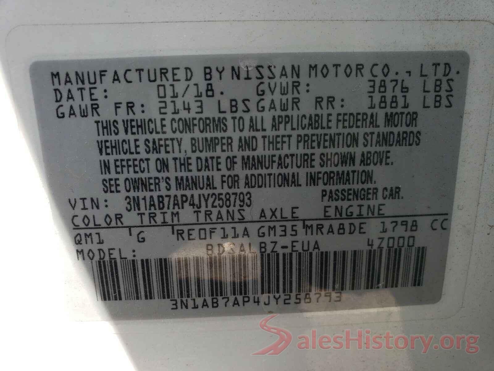 3N1AB7AP4JY258793 2018 NISSAN SENTRA