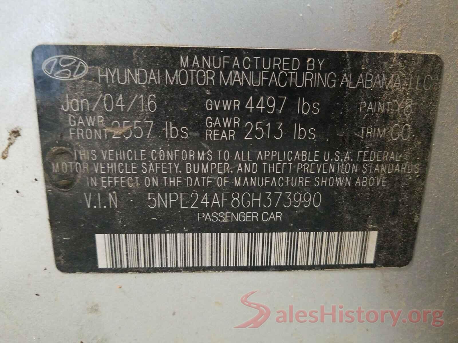 5NPE24AF8GH373990 2016 HYUNDAI SONATA