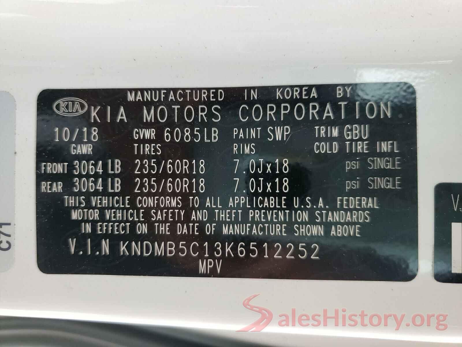 KNDMB5C13K6512252 2019 KIA SEDONA