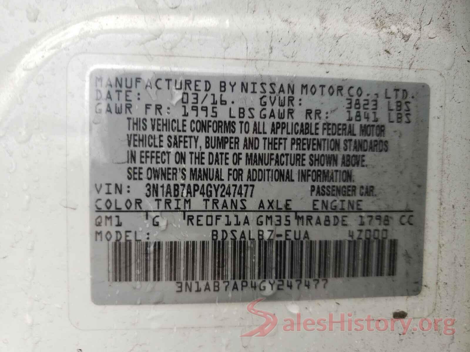 3N1AB7AP4GY247477 2016 NISSAN SENTRA