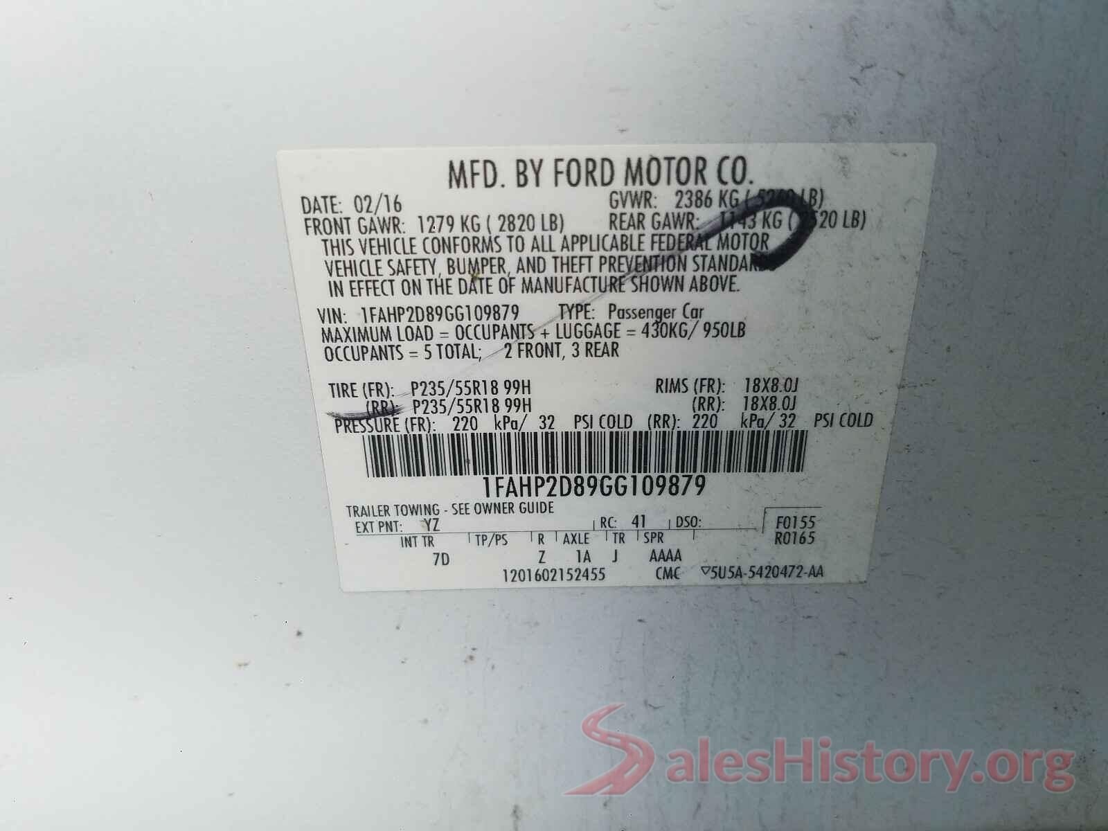 1FAHP2D89GG109879 2016 FORD TAURUS