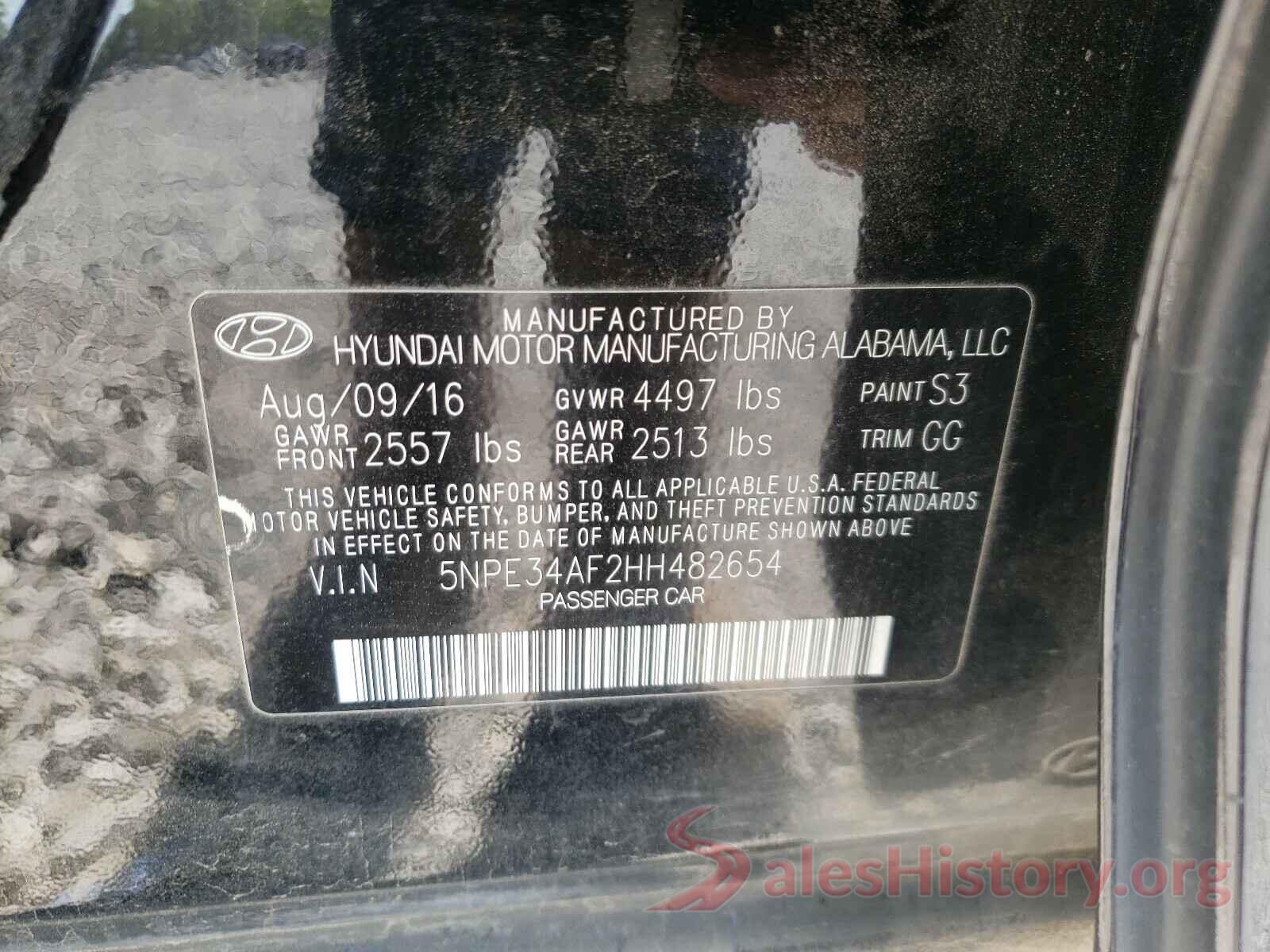 5NPE34AF2HH482654 2017 HYUNDAI SONATA