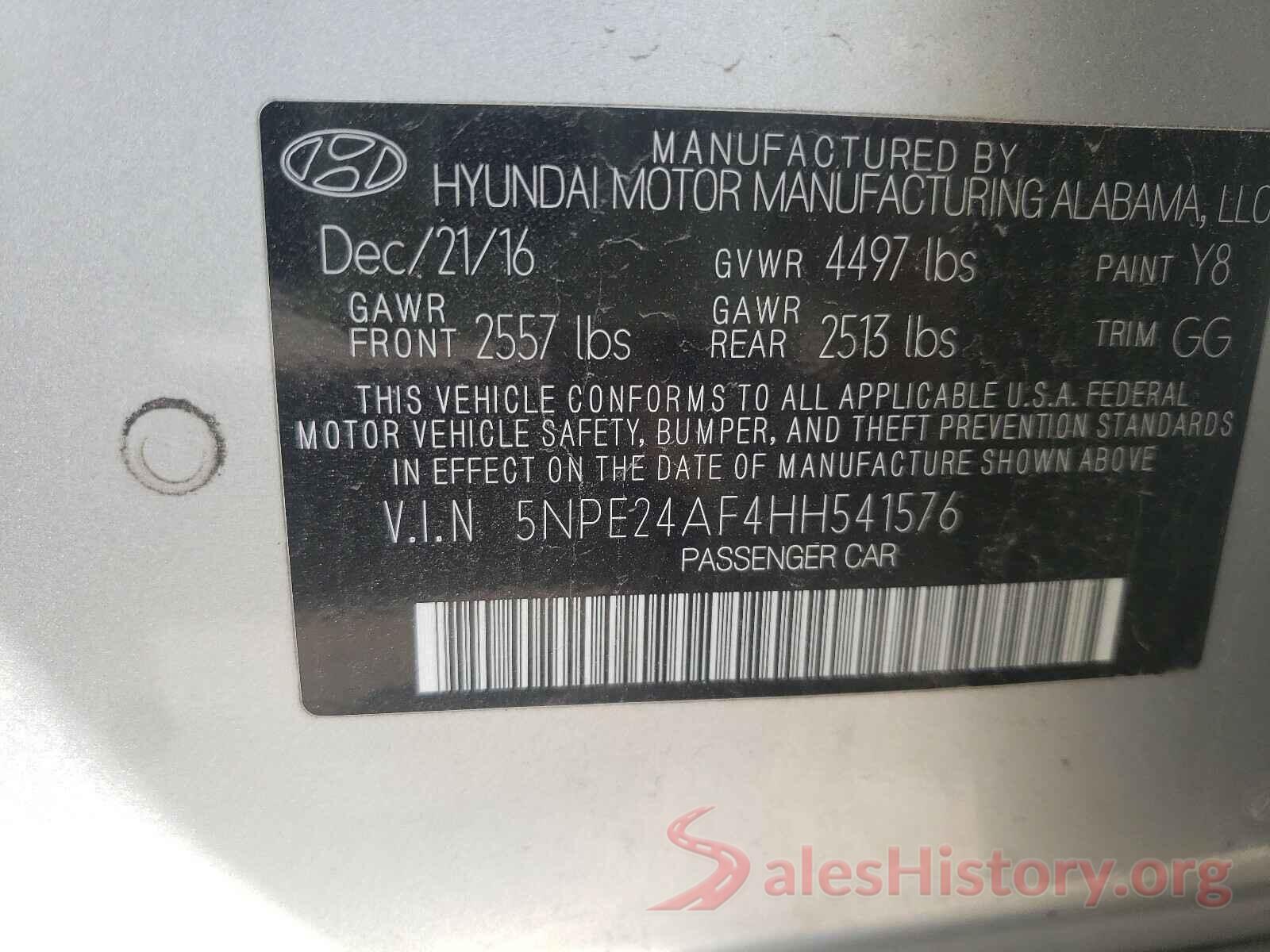 5NPE24AF4HH541576 2017 HYUNDAI SONATA