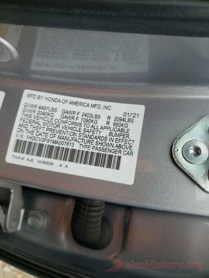 1HGCV3F91MA007613 2021 HONDA ACCORD