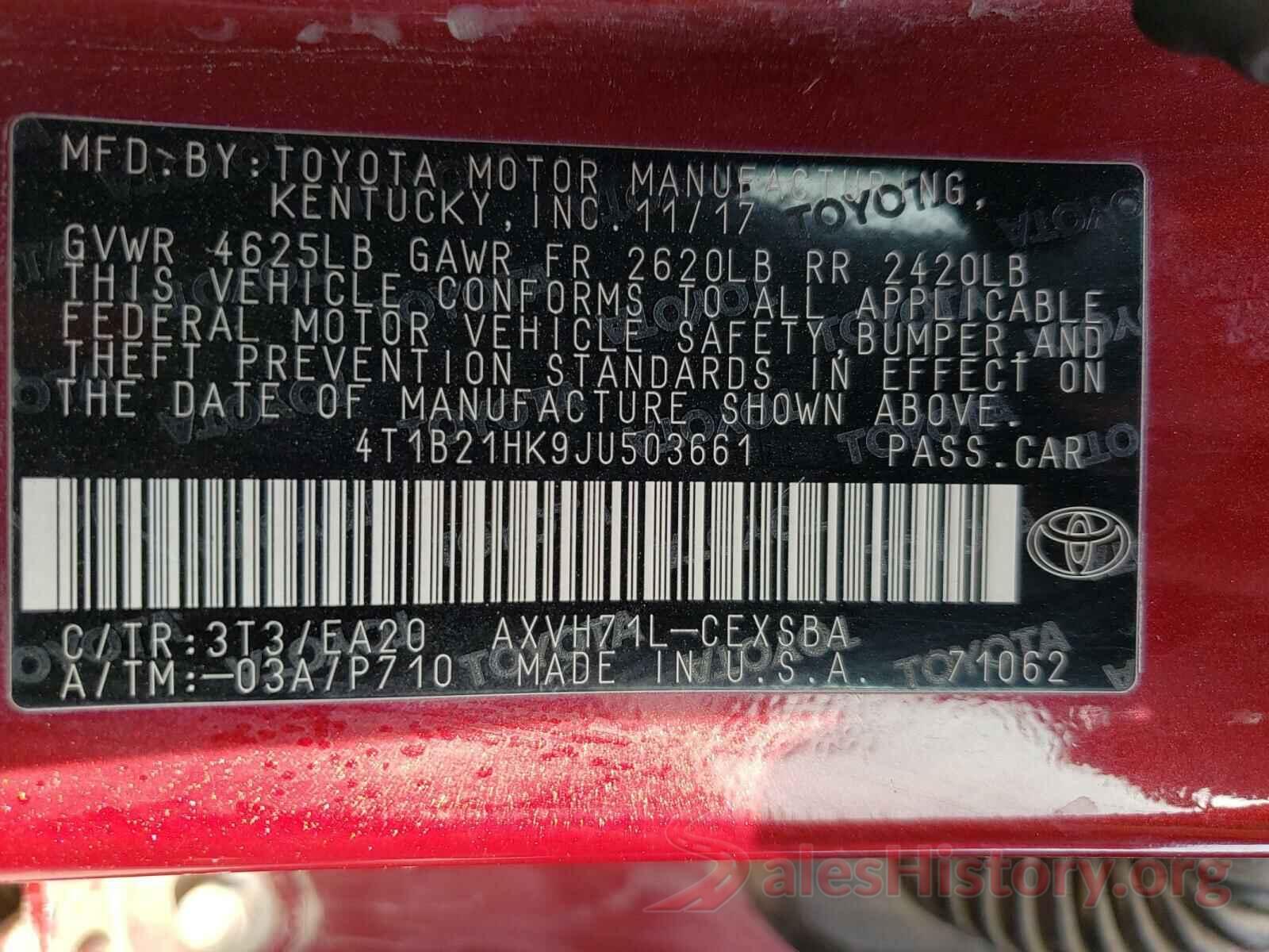 4T1B21HK9JU503661 2018 TOYOTA CAMRY