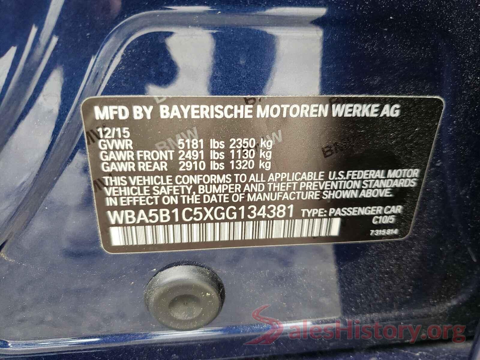 WBA5B1C5XGG134381 2016 BMW 5 SERIES