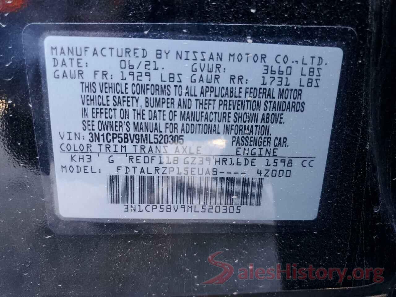 3N1CP5BV9ML520305 2021 NISSAN KICKS