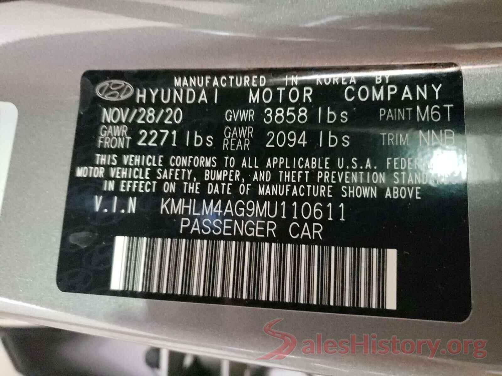 KMHLM4AG9MU110611 2021 HYUNDAI ELANTRA