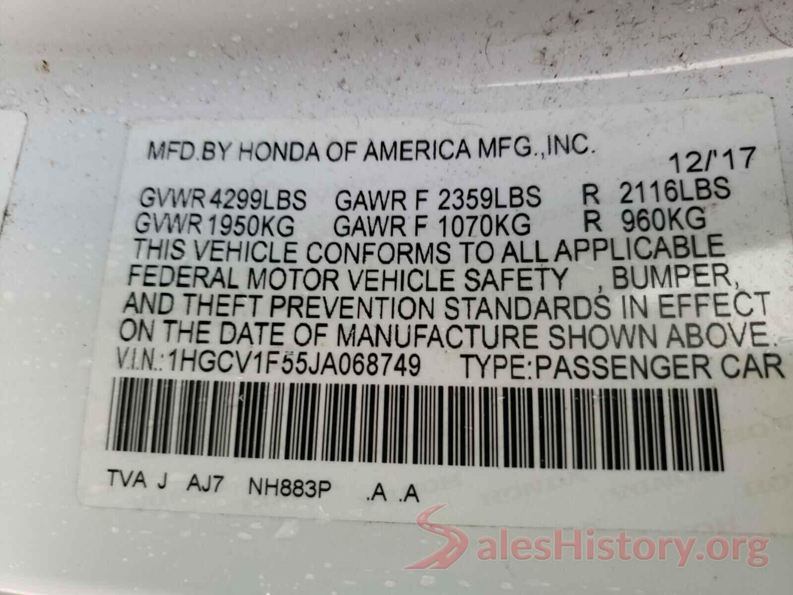 1HGCV1F55JA068749 2018 HONDA ACCORD