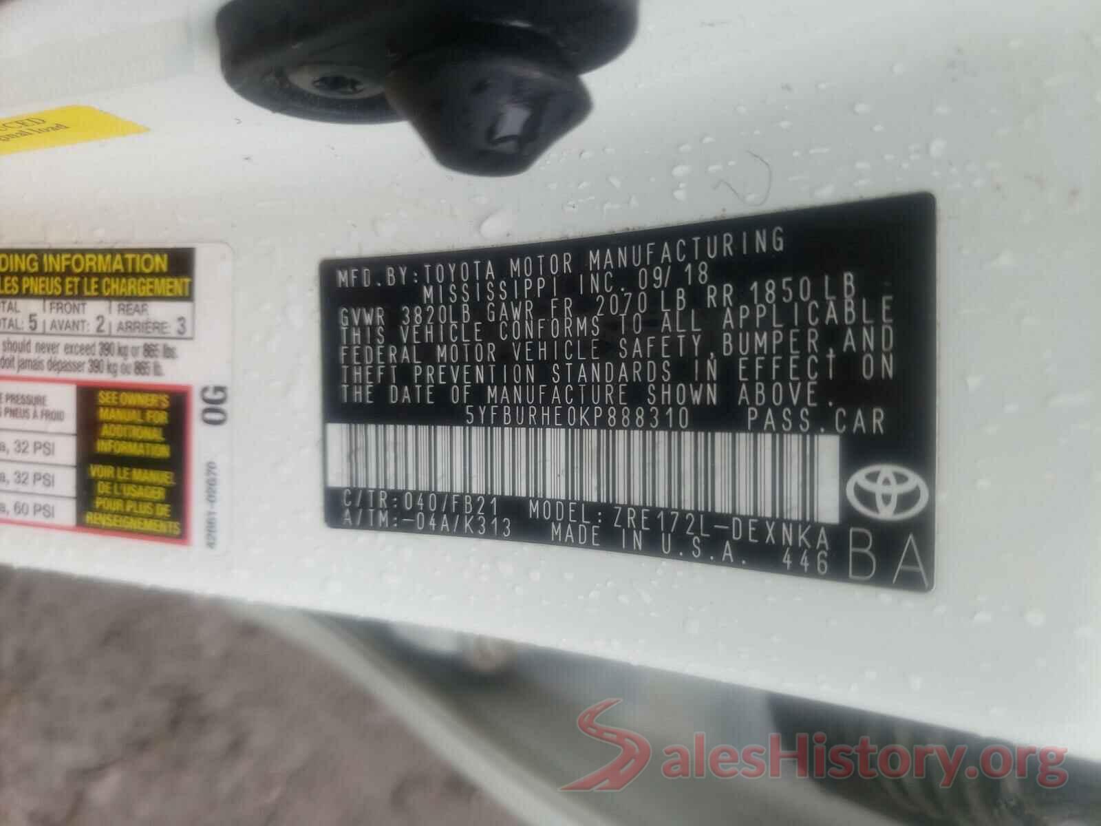 5YFBURHE0KP888310 2019 TOYOTA COROLLA