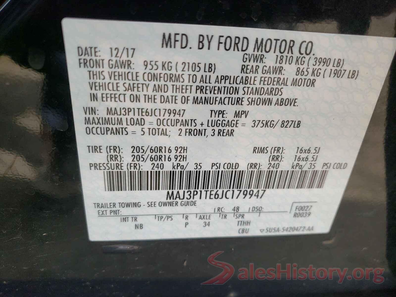 MAJ3P1TE6JC179947 2018 FORD ALL OTHER