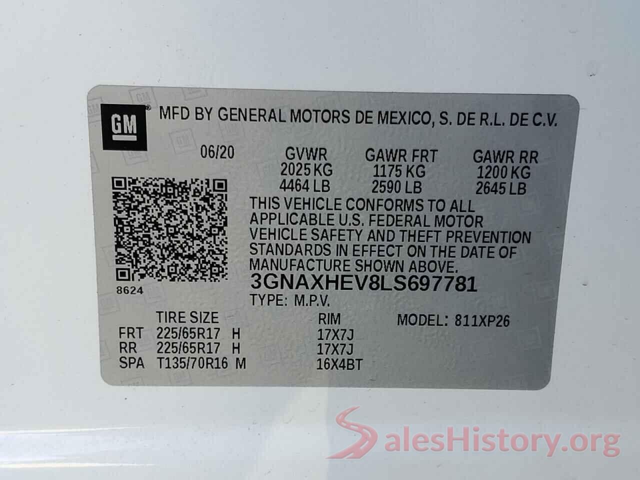 3GNAXHEV8LS697781 2020 CHEVROLET EQUINOX