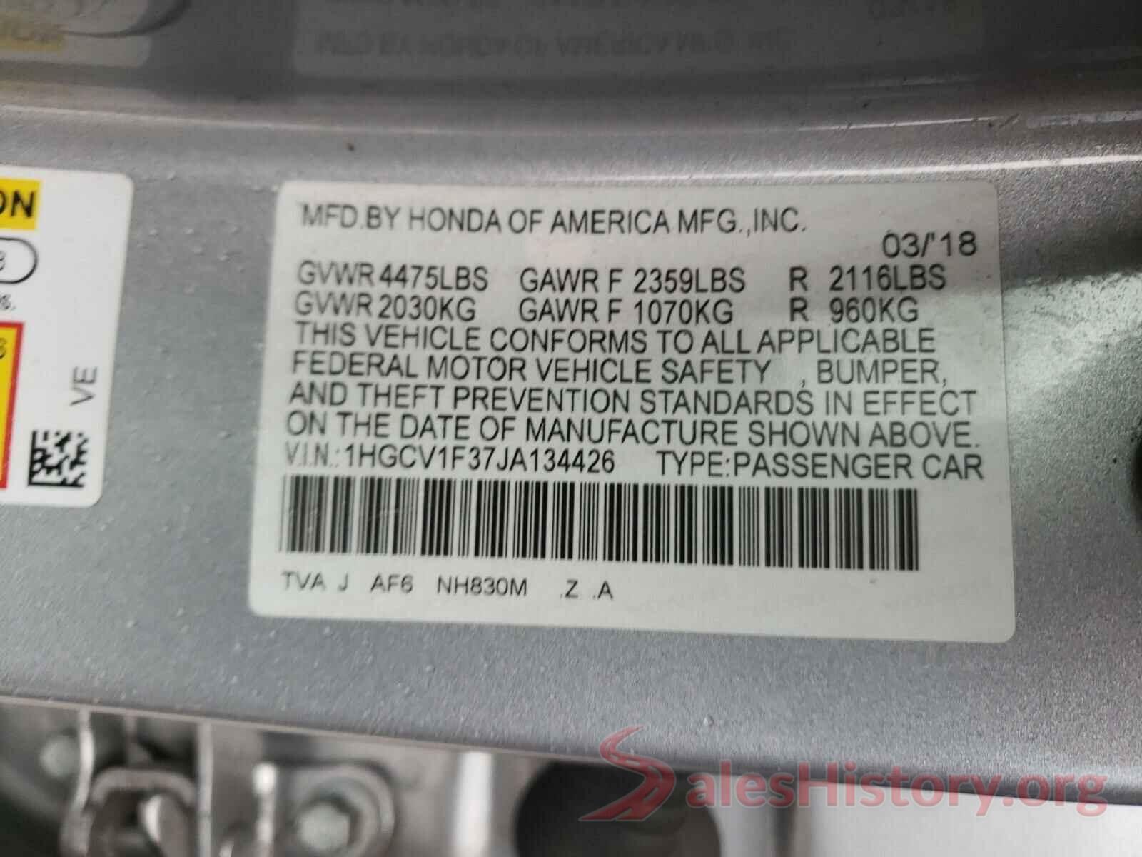 1HGCV1F37JA134426 2018 HONDA ACCORD