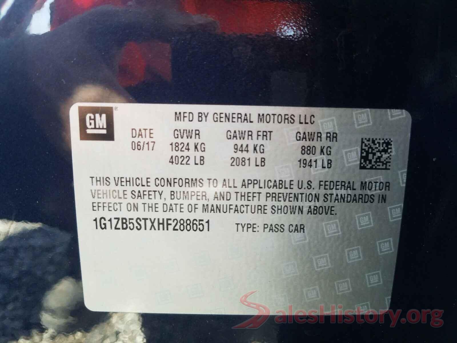 1G1ZB5STXHF288651 2017 CHEVROLET MALIBU