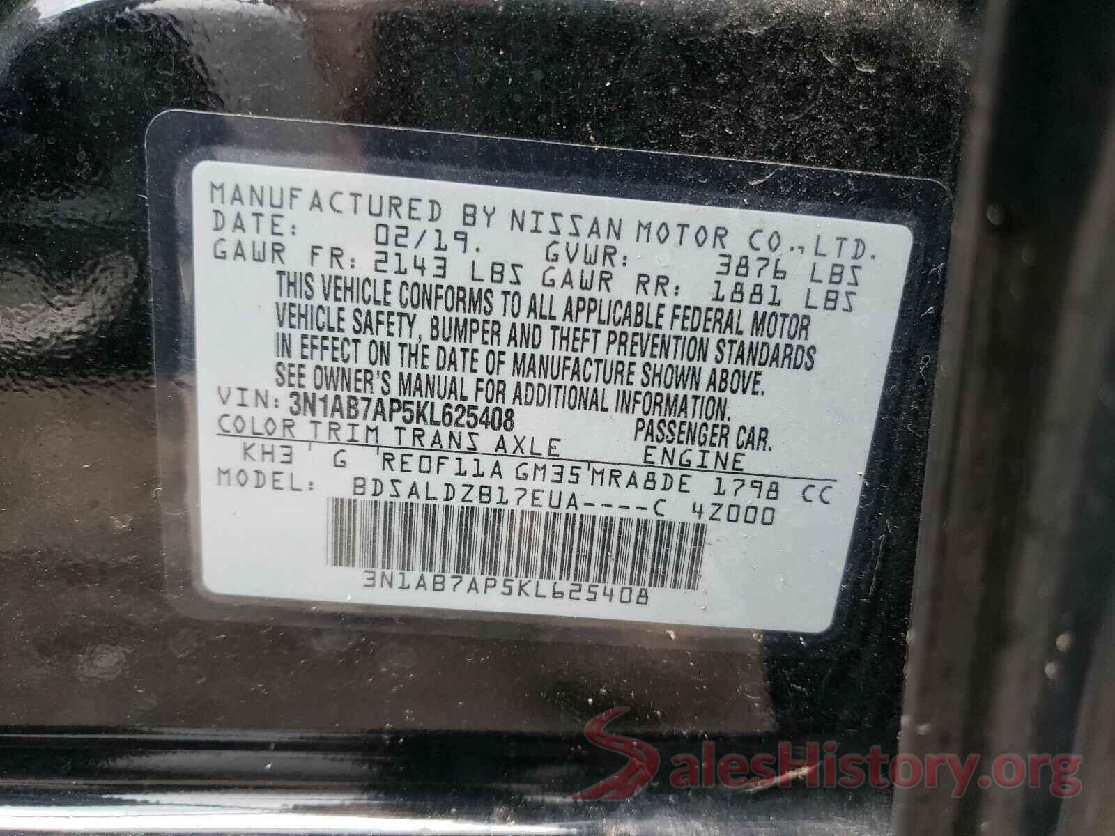 3N1AB7AP5KL625408 2019 NISSAN SENTRA