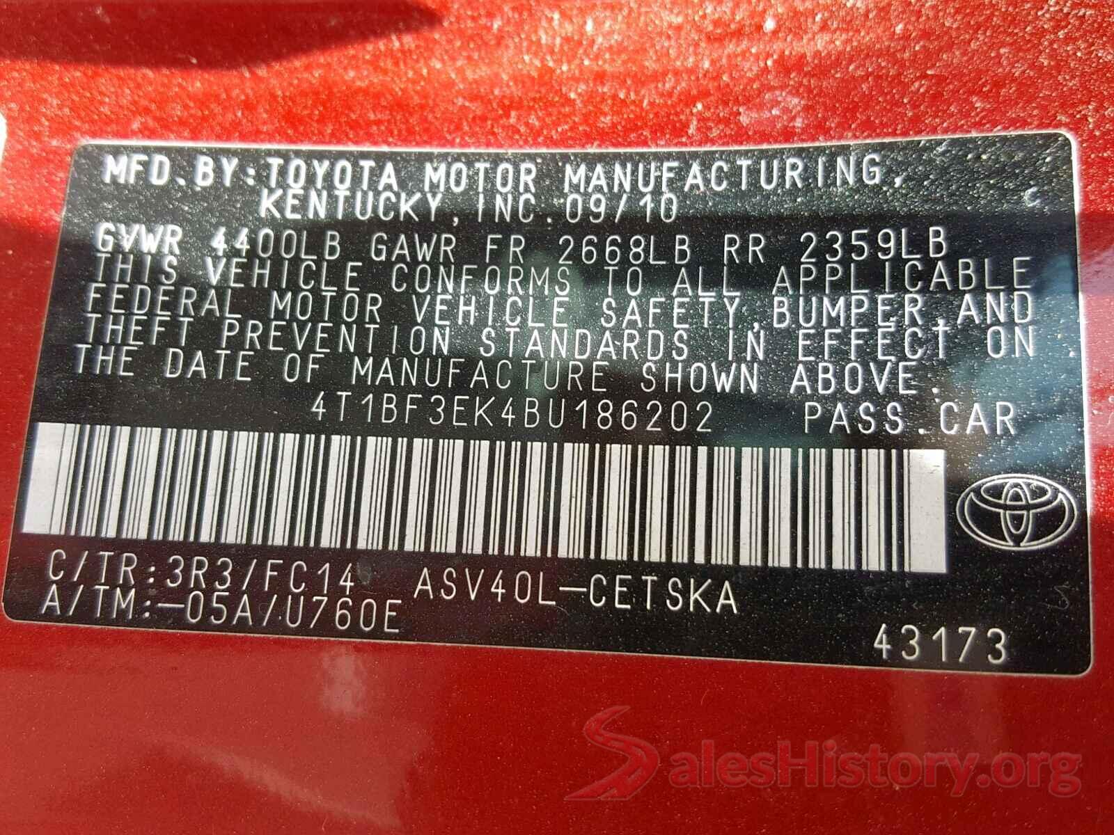 4T1BF3EK4BU186202 2011 TOYOTA CAMRY BASE