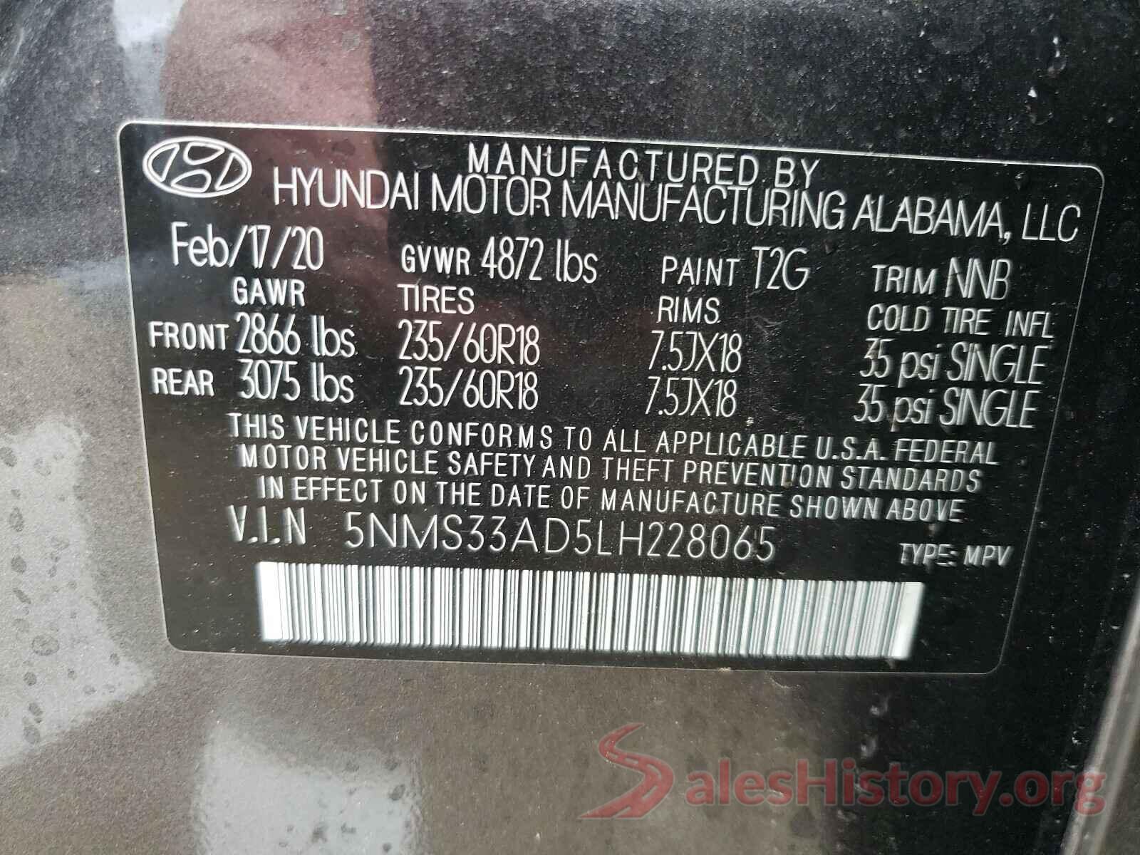 5NMS33AD5LH228065 2020 HYUNDAI SANTA FE