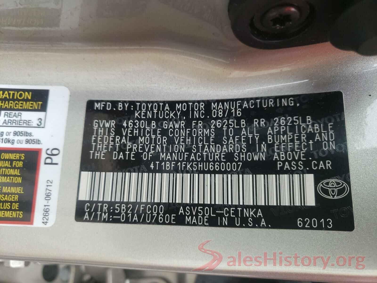 4T1BF1FK5HU660007 2017 TOYOTA CAMRY