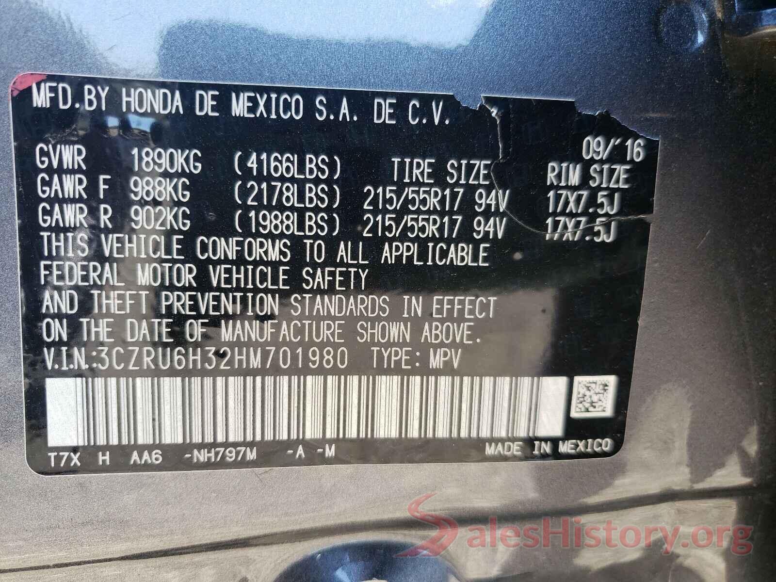 3CZRU6H32HM701980 2017 HONDA HR-V