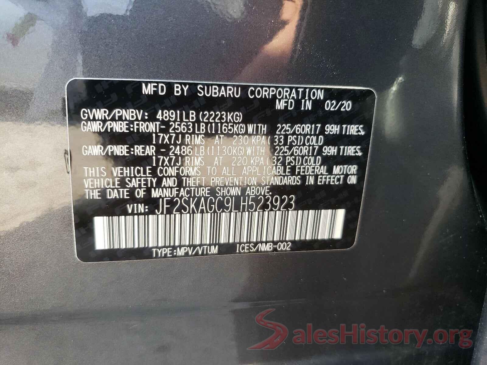 JF2SKAGC9LH523923 2020 SUBARU FORESTER