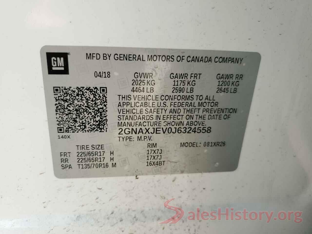 2GNAXJEV0J6324558 2018 CHEVROLET EQUINOX