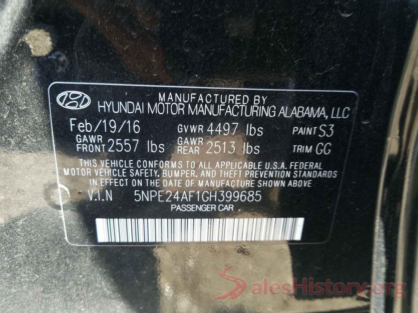 5NPE24AF1GH399685 2016 HYUNDAI SONATA