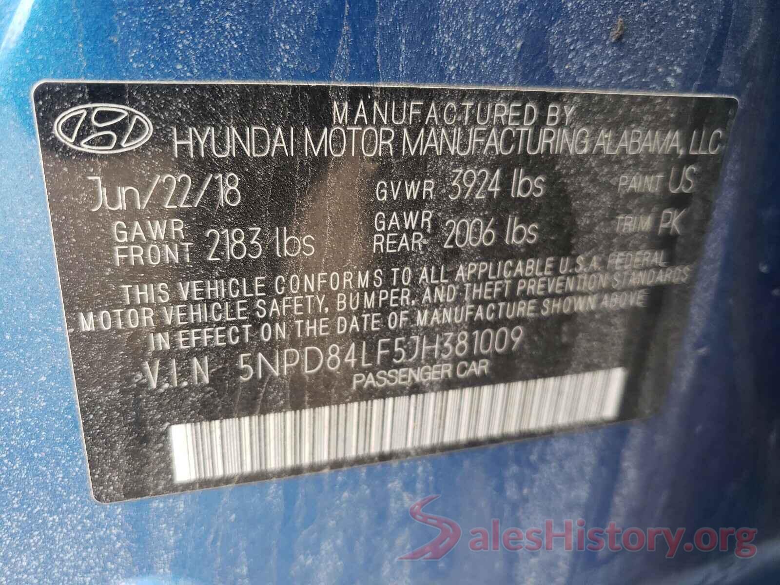 5NPD84LF5JH381009 2018 HYUNDAI ELANTRA