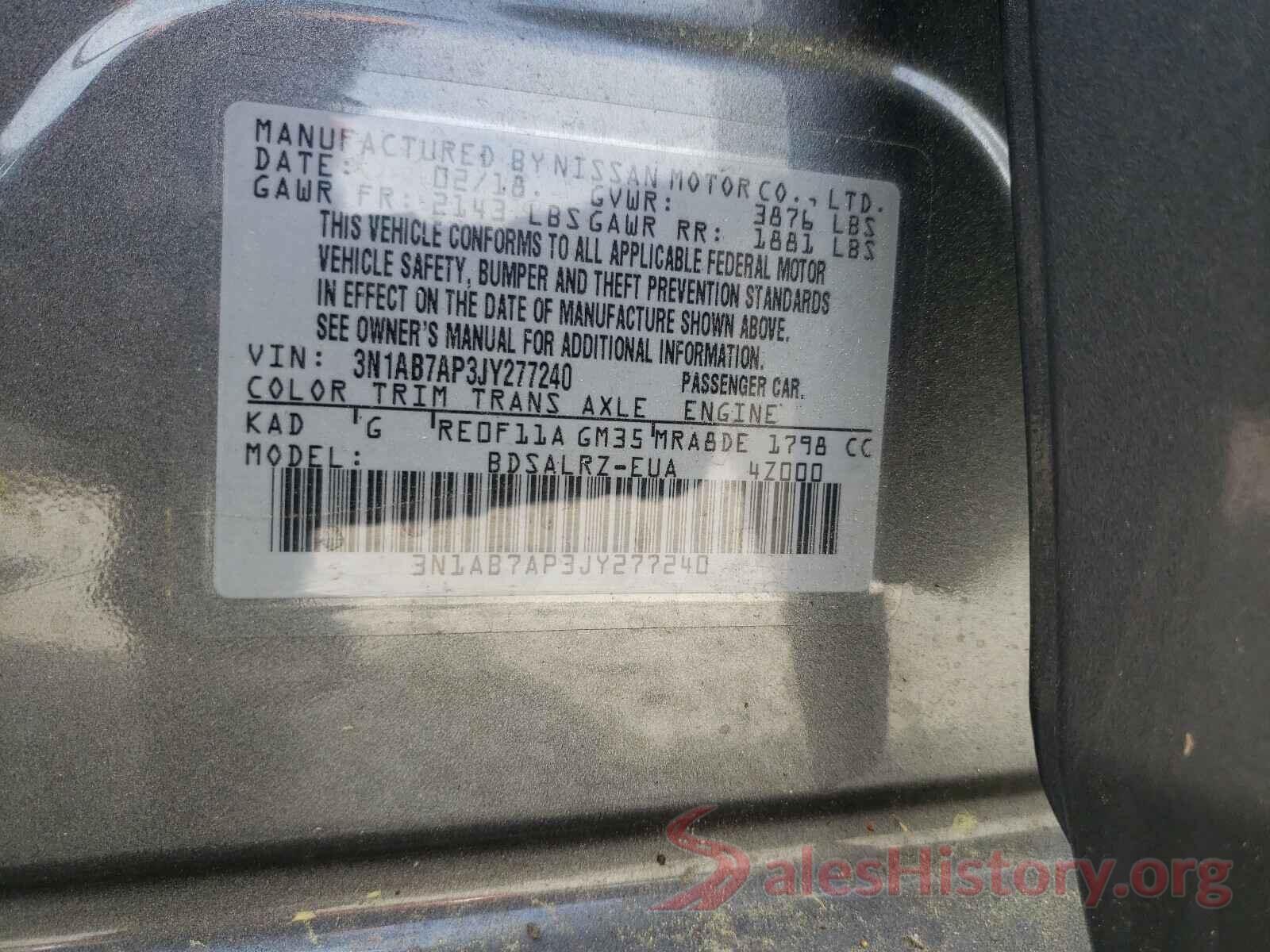 3N1AB7AP3JY277240 2018 NISSAN SENTRA